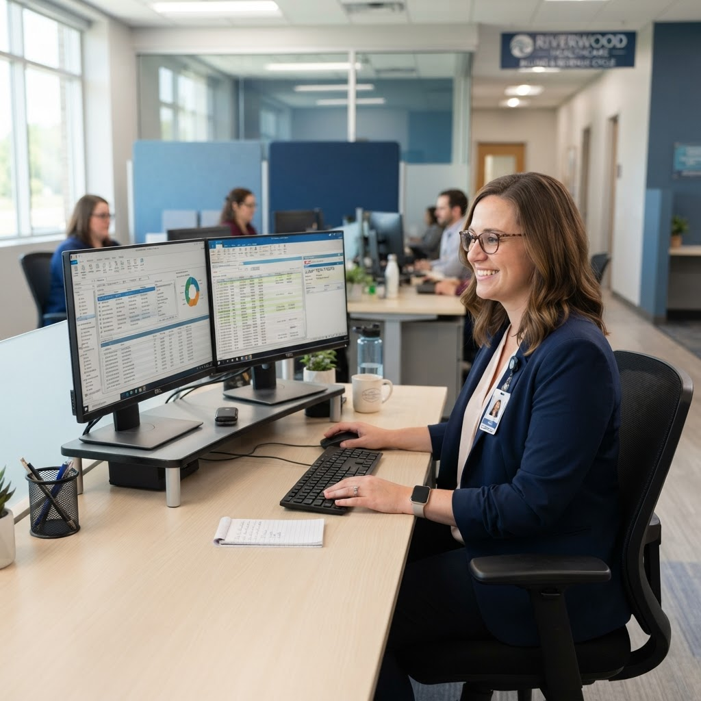 Medical billing specialist reviewing claims data at TrueMediX RCM